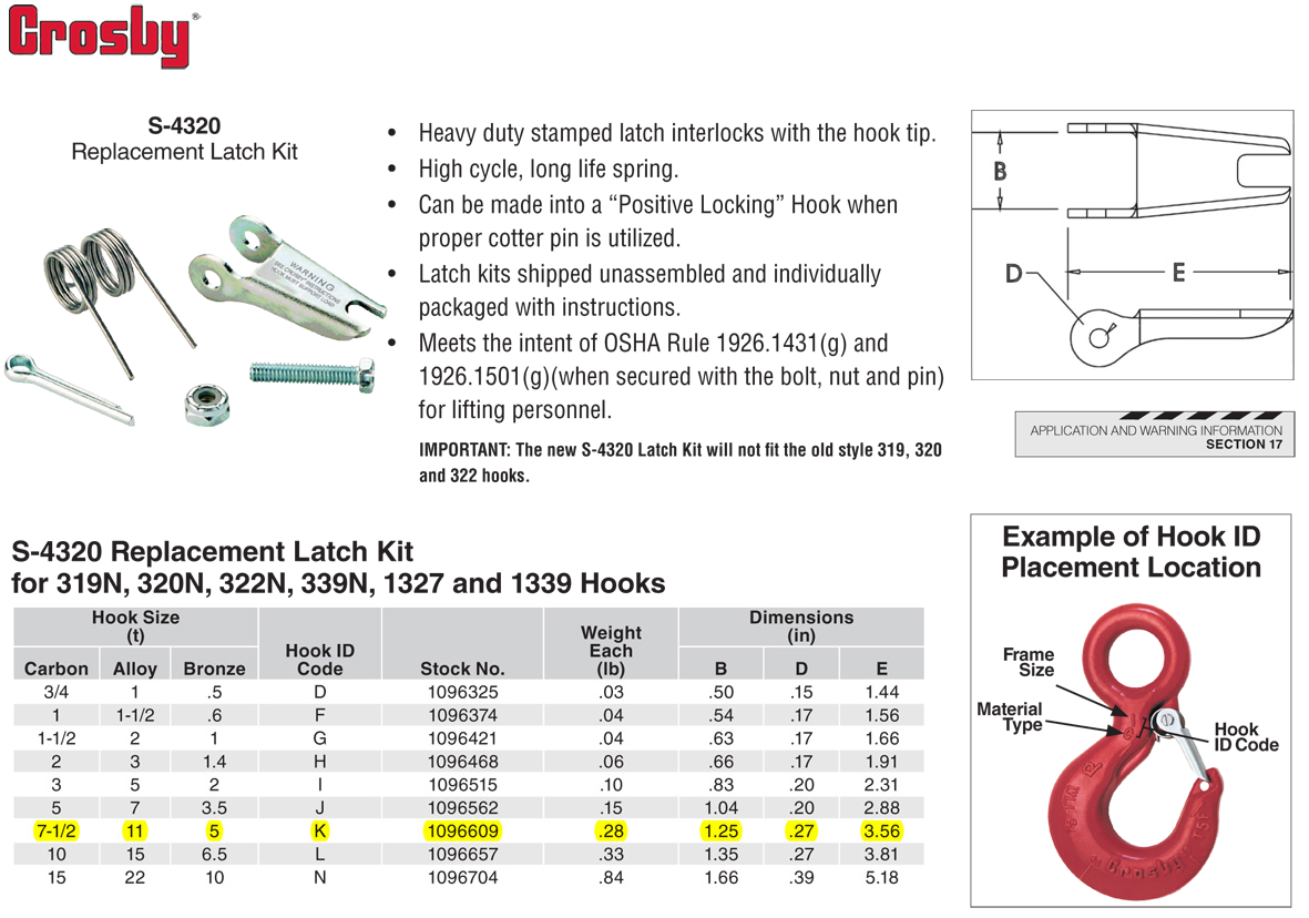 11 ton Alloy Crosby S4320AN Hook Latch Kits Wesco Industries